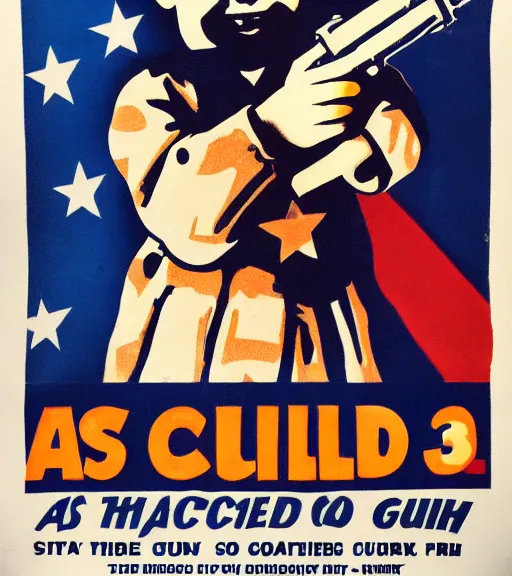 Image similar to a child holding a gun, 3 0's usa propaganda poster