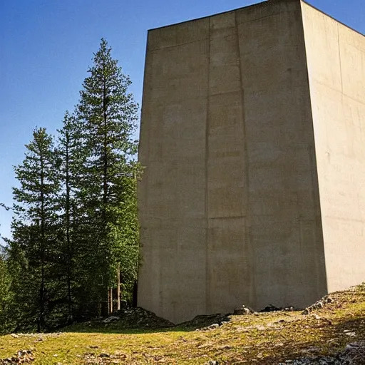 Prompt: brutalist concrete spomenik structure, in the mountains, taiga, by Henri Matisse