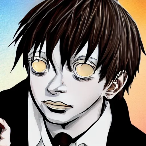 Image similar to biden in death note, anime style, holding black notebook