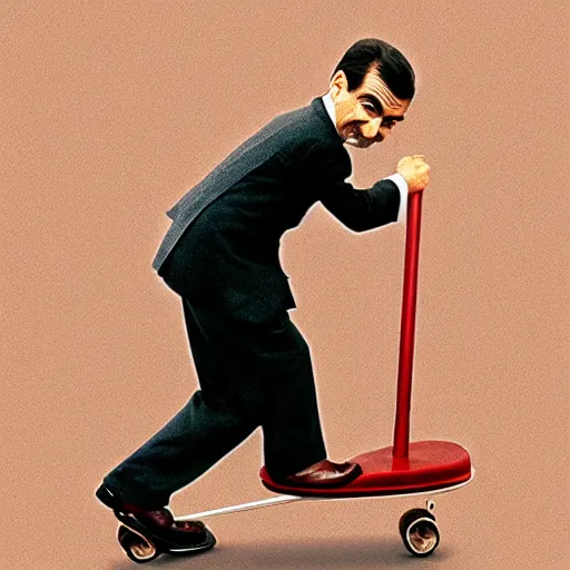 Prompt: mr bean on a pogo-stick