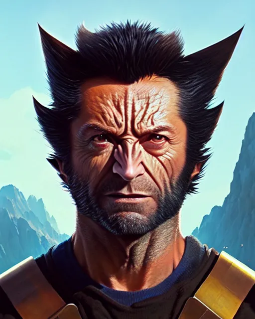 Image similar to highly detailed vfx portrait of wolverine in costume, xmen, stephen bliss, unrealengine, greg rutkowski, loish, rhads, beeple, makoto shinkai and lois van baarle, ilya kuvshinov, rossdraws, tom bagshaw,