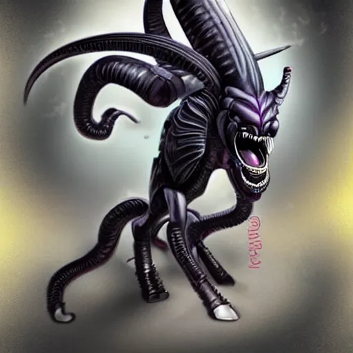 Image similar to hybrid between a xenomorph and a my little pony