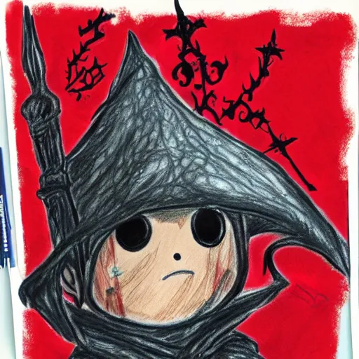 Image similar to child crayon drawing of bloodborne