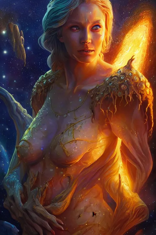 Image similar to beautiful oil painting with high detail of a wise Space ent(Crying Joyfully) made of stars and plasma, hybrid from dungeons and dragons and art direction by James Cameron ;by artgerm; wayne reynolds art station; cinematic quality character render; low angle; ultra high quality model; production quality cinema model