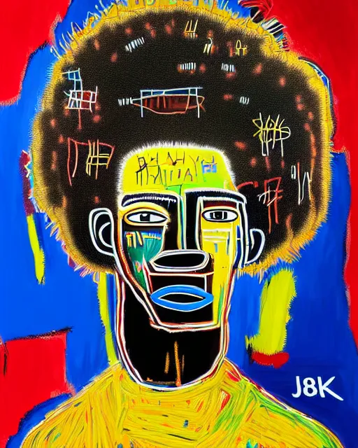 Image similar to A extremely ultra highly detailed majestic hi-res beautiful immaculate head and shoulders award winning painting stunning masterpiece of the face of a strong black african man with an afro by Jean-Michel Basquiat, 8k, high textures, ultra hyper sharp, insanely detailed and intricate, super detailed, 8k HDR ultra high quality