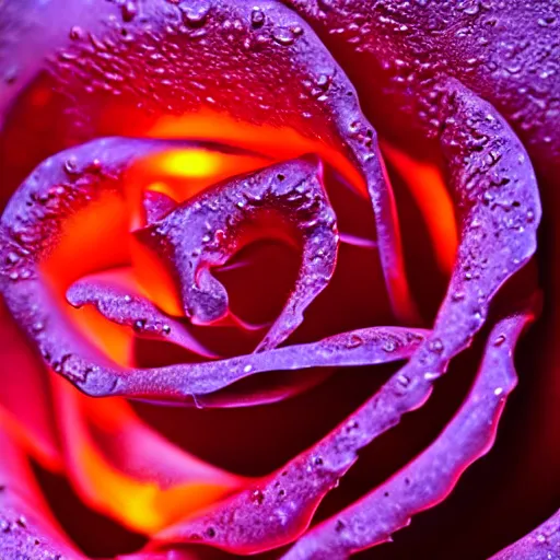 Image similar to award - winning macro of a beautiful black rose made of glowing molten magma