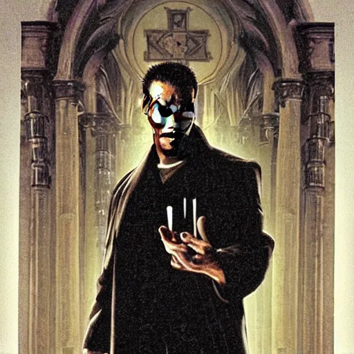 Image similar to theologian John Calvin as Neo in the Matrix.