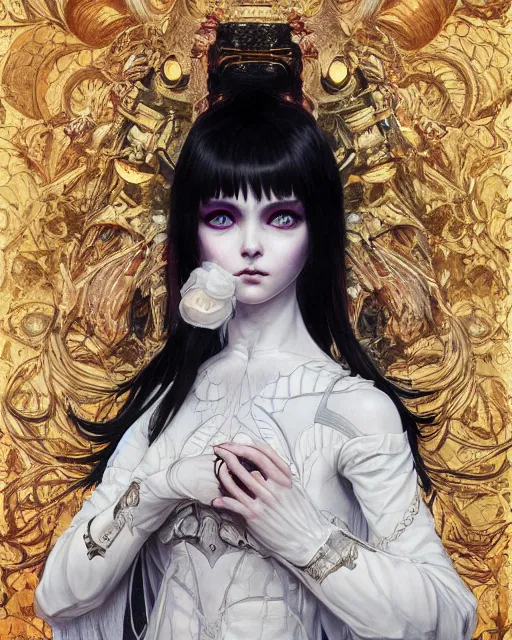 Image similar to portrait of beautiful cute young goth maiden girl with short white hairs in warhammer armor, art by ( ( ( kuvshinov ilya ) ) ) and wayne barlowe and gustav klimt and artgerm and wlop