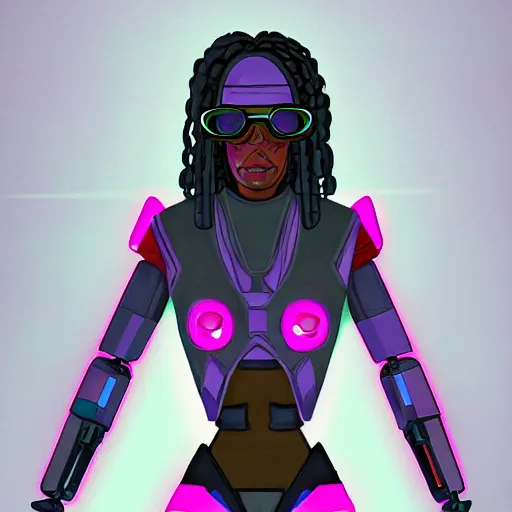 Image similar to cyberpunk robotic whoopi goldberg, sharp lines, digital, artstation, colored in