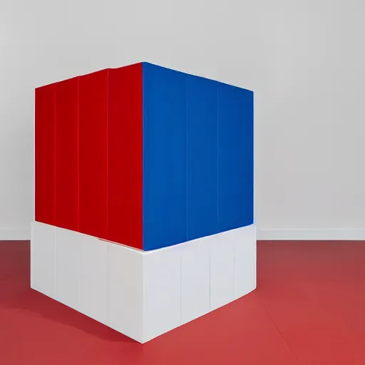 Image similar to red cube high top up, blue cube low under down