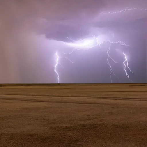 Image similar to photo of a vast wasteland filled with lightning and tornadoes