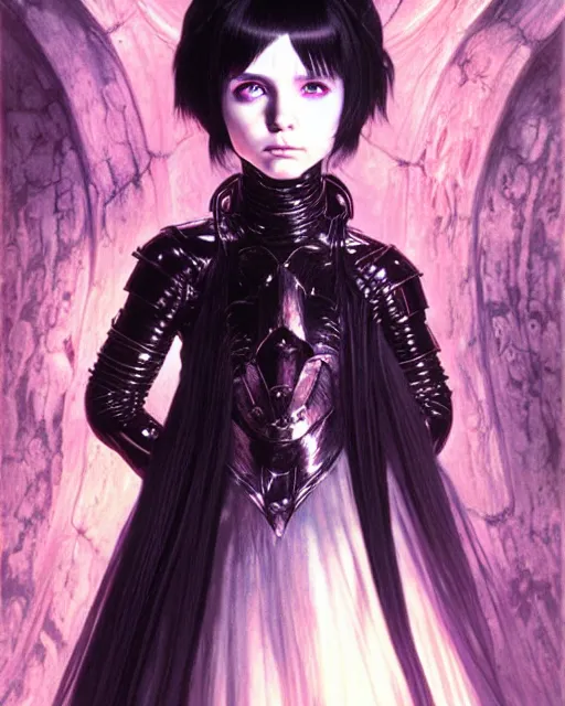 Image similar to portrait of beautiful cute young goth maiden with short white hairs in warhammer armor, art by ( ( ( kuvshinov ilya ) ) ) and wayne barlowe and gustav klimt and artgerm and wlop