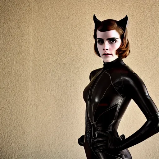 Prompt: Emma Watson as Catwoman, Fujifilm X-T3, 1/1250s at f/2.8, ISO 160, 84mm, 8K, RAW, symmetrical balance, Dolby Vision, HDR