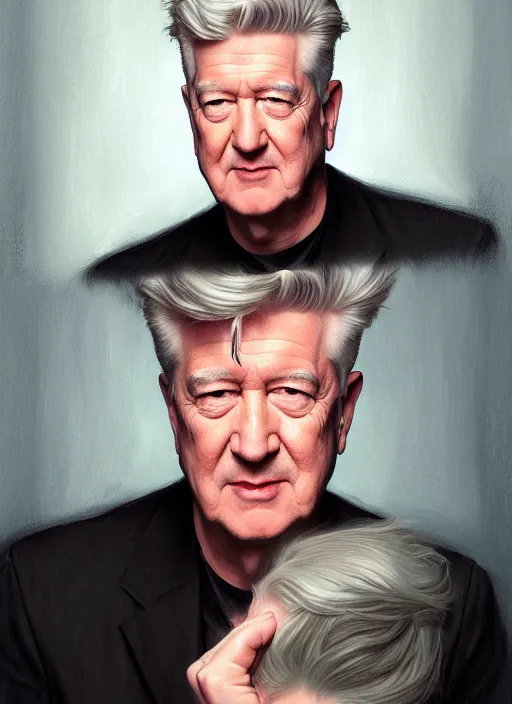 Image similar to portrait of david lynch, highly detailed, centered, solid color background, digital painting, artstation, concept art, smooth, sharp focus, illustration, artgerm, donato giancola, joseph christian leyendecker, les edwards, ed repka, wlop, artgerm