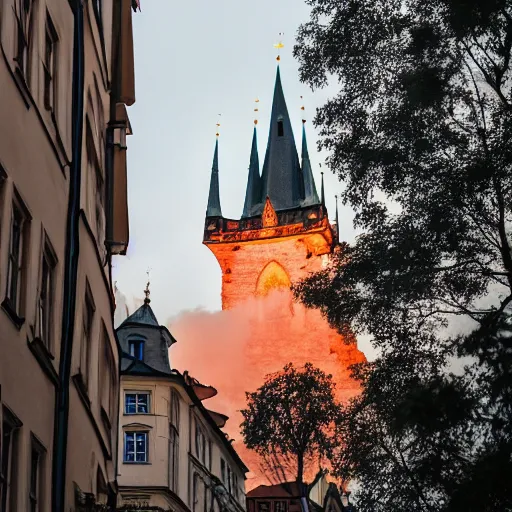 Prompt: the prague castle on fire, DSLR