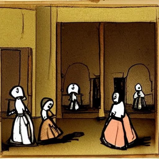 Image similar to las meninas with stick figures, flash animation