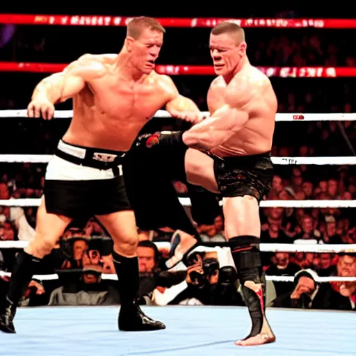 Image similar to the peacemaker john cena kicking a down down