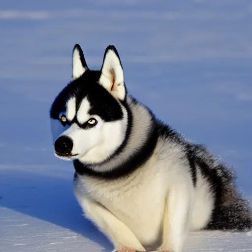 Image similar to a husky head on a penguin body