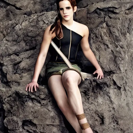 Image similar to emma watson in hunger games, full body shot, highly - detailed, sharp focus, award - winning