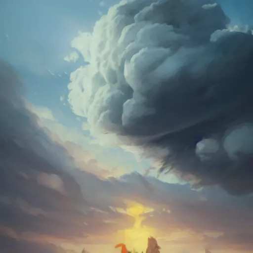 Image similar to thundercloud with a cloud strife's face on it, face only, no body, trending on artstation, high contrast, highly detailed, epic, 4 k, artstation, greg rutkowski, makoto shinkai, beautiful sky