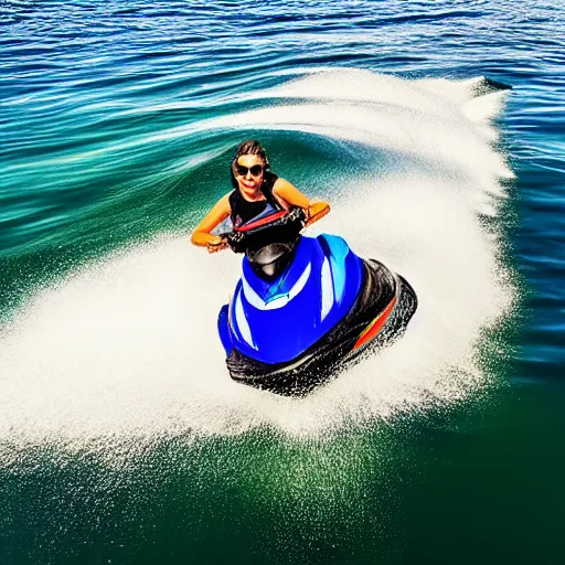 Prompt: jet ski in big bear lake, California