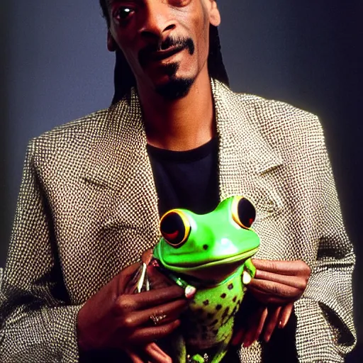 Image similar to Snoop Dogg holding a frog for a 1990s sitcom tv show, Studio Photograph, portrait, C 12.0