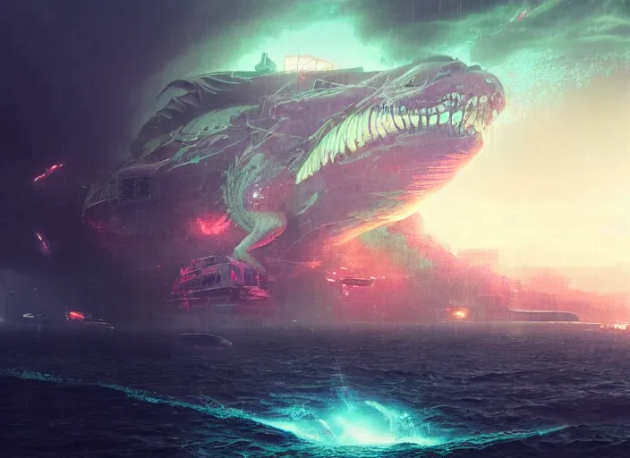 Image similar to seattle being attacked by a sea monster, by beeple and maciej kuciara and greg rutkowski