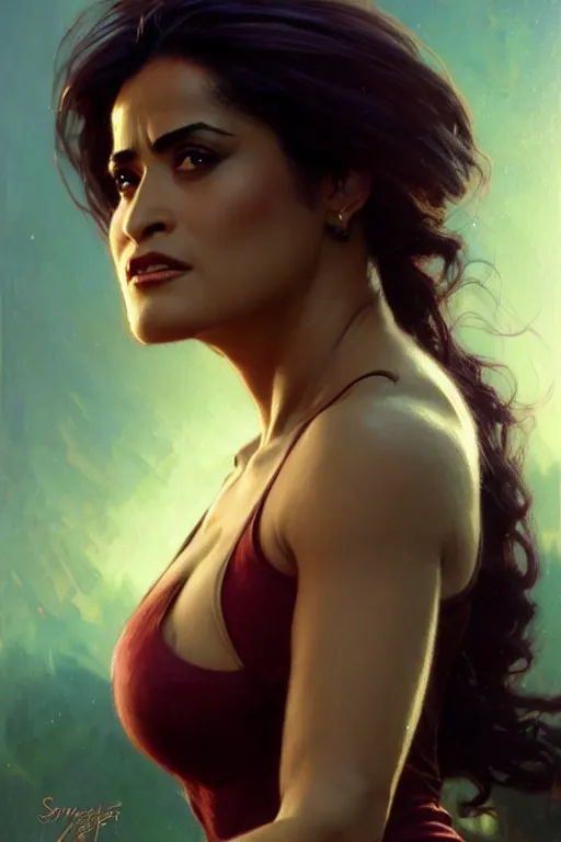 Prompt: selma hayek as she hulk profile picture by Greg Rutkowski, matte painting, intricate, fantasy concept art, elegant, by Stanley Artgerm Lau, golden ratio, thomas kindkade, alphonse mucha, loish, norman Rockwell,