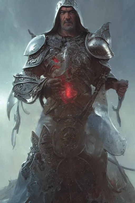 Image similar to antonio banderas as holy paladin, fantasy, dnd, intricate, highly detailed, smooth, artstation, digital illustration by Ruan Jia and Mandy Jurgens and Artgerm and Wayne Barlowe and Greg Rutkowski and Zdislav Beksinski