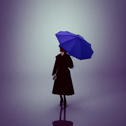 Image similar to mary poppins holding an umbrella, being blown to the sky by the strong wind. 3 d octane render
