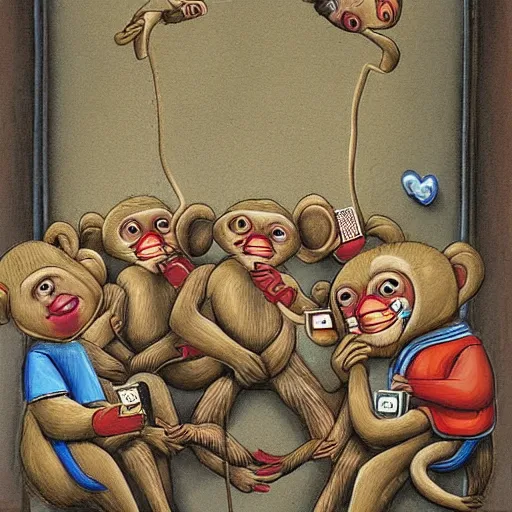 Image similar to ''A group of monkeys with cards in their hands, centered image, HD, Photorealistic''