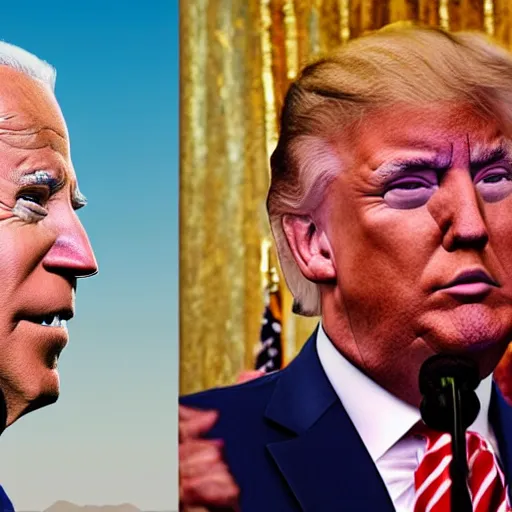 Prompt: a very very detailed photo of Joe Biden attending Burning Man on the Playa with Donald Trump both covered in body glitter, very very detailed, photorealism, Photoshop, very coherent, HD