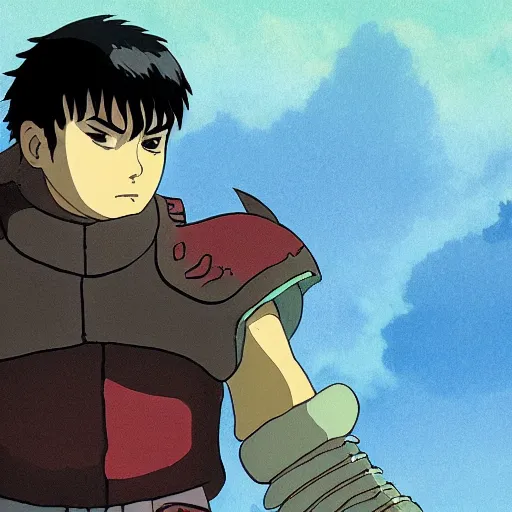 Prompt: guts from beserk, art direction from studio ghibli