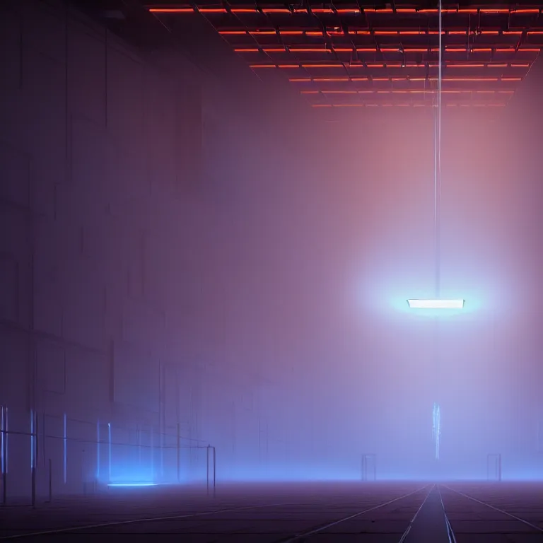 Image similar to an immaculate volumetric lighting octane redshift render of a large rack of beautiful iridescent device at che center of a in a vast modern datacenter, fog, god rays, and nixie tubes by Zdzisław Beksiński and beeple, beautiful modern colors, ultradetailed, 4k ultra