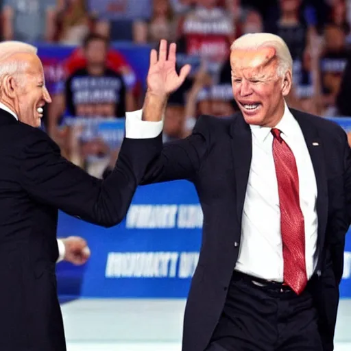 Prompt: Stone Cold Steve Austin giving Joe Biden a stunner