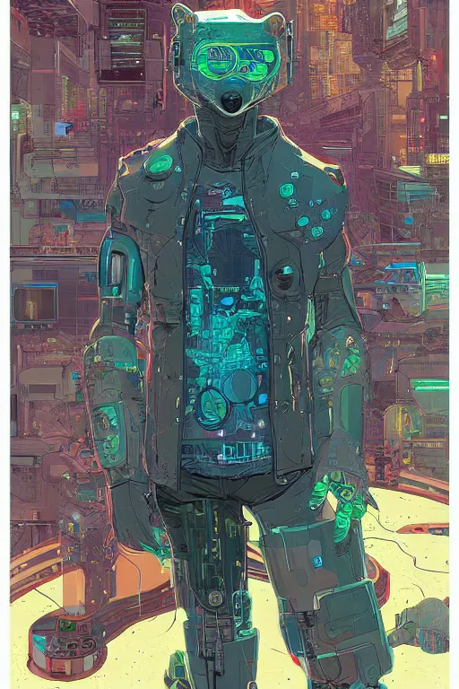 Image similar to A cyberpunk otter cyborg art by Josan Gonzalez, sci-fi, highly detailed, digital painting, artstation, smooth, sharp focus, illustration, concept art by Josan Gonzalez and James Gurney and Mœbius