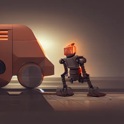 Image similar to toaster oven robot, mechanical, machine, octane render, concept art, sharp focus, hyper - realistic, intricate, detailed, eduard pronin, luka mivsek, ruan jia, orange tint