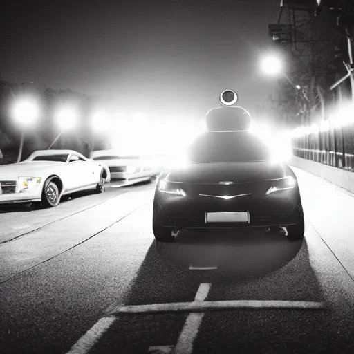 Image similar to medium format photograph with camera flash of a surreal fashion shoot on the hood of a car at night