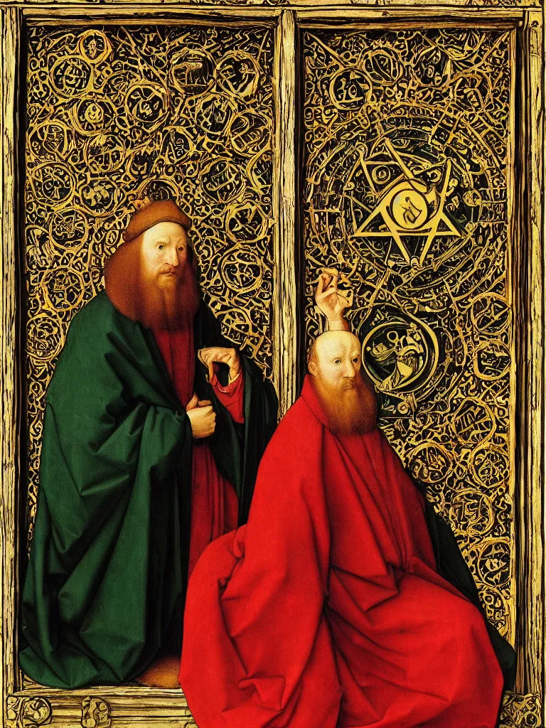 Image similar to painting of the king of pentacles tarot card, by holbein, jan van eyck, medieval art, middle ages style, tarot card