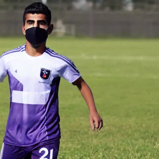 Prompt: middle eastern soccer player with face mask