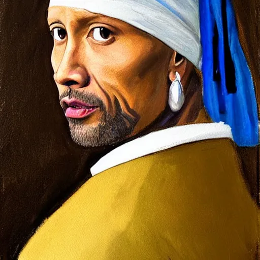 Image similar to painting of Dwayne Johnson with the pearl earring