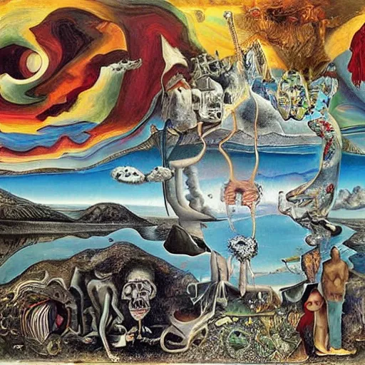 Image similar to the world between death and life, surrealistic extremely detailed painting, by damien gilley and salvador dali