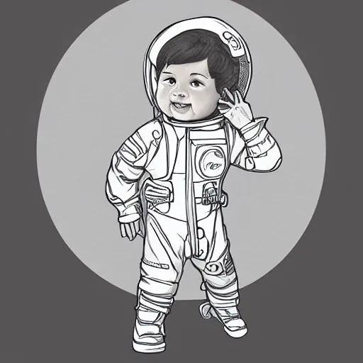 Image similar to clean simple line art of a cute little boy with short straight hair. he is dressed as an astronaut. no background. well composed, clean coloring book page, beautiful detailed face. coloring book line art by artgerm and greg rutkowski and johanna basford and alphonse mucha