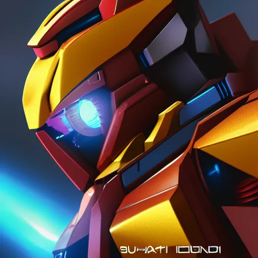 Prompt: gundam head, v - fin, octane render, soft light, mekka, behance, vector, highly detailed illustration, realistic, custom design, dribbble. com, by secondsyndicate studio,