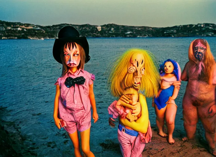 Prompt: dramatic color photo of dadcore occult wizards and momcore witches on vacation in ibiza by basil wolverton by robert crumb by william eggleston by annie leibovitz by chet zar, detailed and creepy, fujifilm velvia 5 0, color photography, sigma 2 8 mm