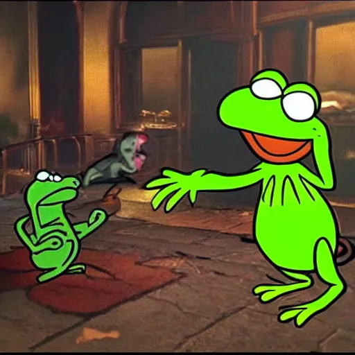 Image similar to garfield fights kermit in mortal kombat 2 0 7 7