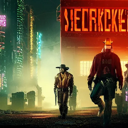 Prompt: cyberpunk wild west, high detail, denis villeneuve