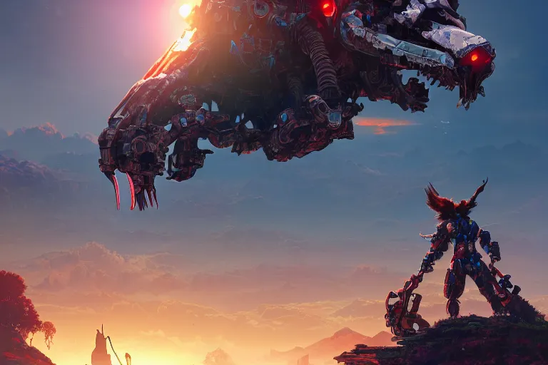 Image similar to watcher machine mecanical creature robot of horizon forbidden west horizon zero dawn radiating a glowing aura global illumination ray tracing hdr fanart arstation by ian pesty and alena aenami artworks in 4 k