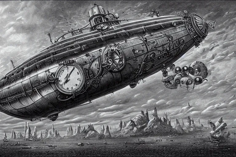 Prompt: a steampunk spelljammer airship by laurie lipton