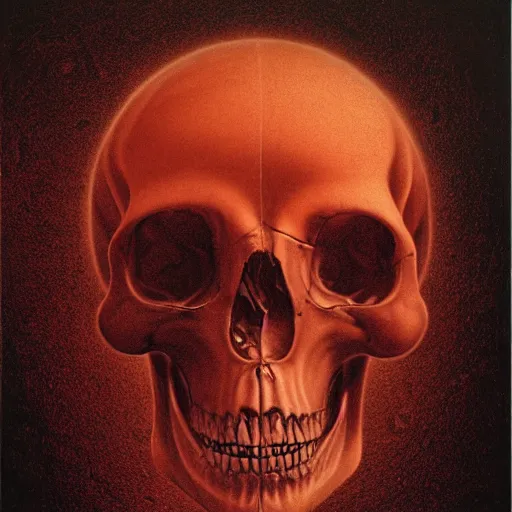 Image similar to turbulent red liquid inside in a transparent skull by agostino arrivabene